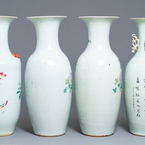 A pair and two individual Chinese famille rose vases with birds and butterflies among flowers, 19th C. — 照片 3