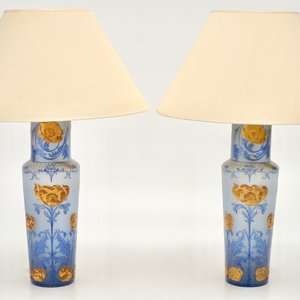 A pair of Art Nouveau glass paste vases mounted as lamps, prob. France, 19/20th C. — 照片 1