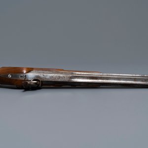 A pair of Belgian engraved flintlock dueling pistols, prob. Liège, 19th C. — 照片 9
