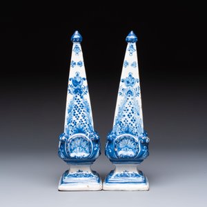 A pair of blue and white Delftware obelisks, probably France, 18th C. — 照片 4