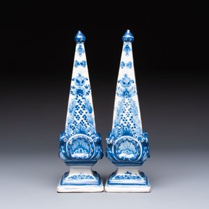 A pair of blue and white Delftware obelisks, probably France, 18th C. — 照片 5