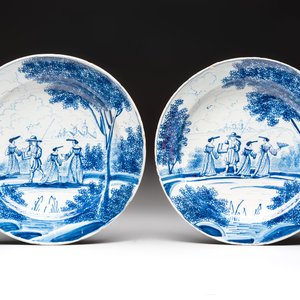 A pair of blue and white Dutch Delft dishes with a pastoral scene, 18th C. — photo 1