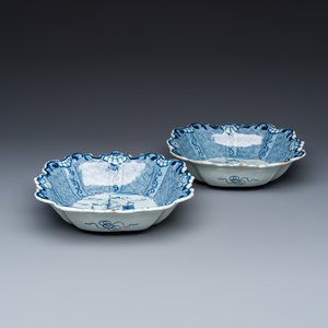 A pair of fine blue and white Dutch Delft moulded 'Dutch Ships' bowls — photo 3