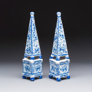 A pair of blue and white Dutch Delft obelisks with floral design — photo 7