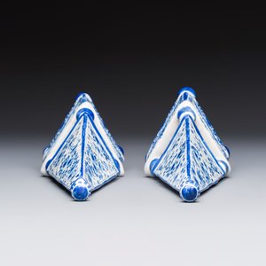 A pair of blue and white Dutch Delft obelisks with floral design — photo 8