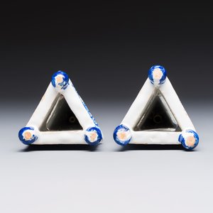A pair of blue and white Dutch Delft obelisks with floral design — photo 9
