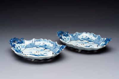 A pair of blue and white Dutch Delft strainers, 18th C.