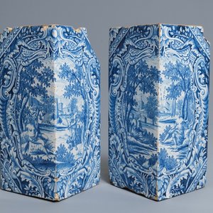 A pair of blue and white mythological subject corner tiles for a stove, Hamburg, Germany, 18th C. — photo 1