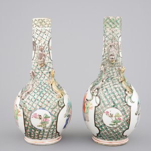 A pair of Canton famille verte vases and a pink ground Canton vase, 19th C. — photo 5