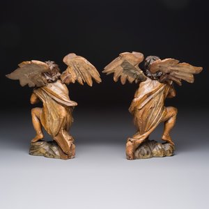 A pair of carved and gilt-polychromed wooden winged angels — photo 4