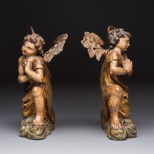 A pair of carved and gilt-polychromed wooden winged angels — photo 5