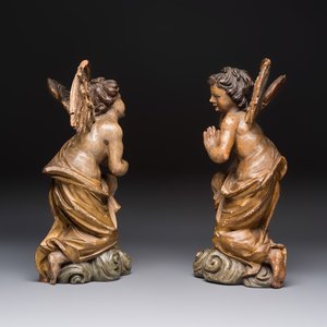 A pair of carved and gilt-polychromed wooden winged angels — photo 3