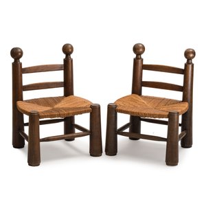A pair of chairs in oak and straw, attributed to Charles Dudouyt — 照片 2
