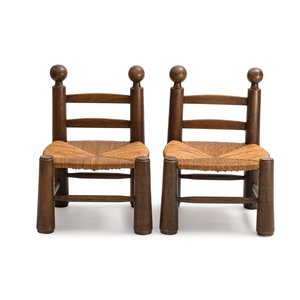 A pair of chairs in oak and straw, attributed to Charles Dudouyt — 照片 3