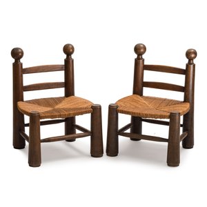 A pair of chairs in oak and straw, attributed to Charles Dudouyt — foto 6
