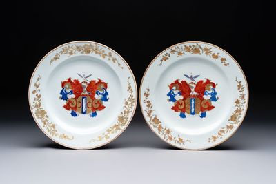 A pair of Chinese armorial dishes with the arms of Valckenier of Amsterdam for the Dutch market, Yongzheng