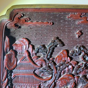 A pair of Chinese black and red cinnabar lacquer square dishes, Qianlong mark and of the period — 照片 14