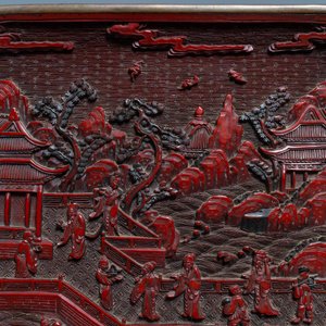A pair of Chinese black and red cinnabar lacquer square dishes, Qianlong mark and of the period — 照片 3