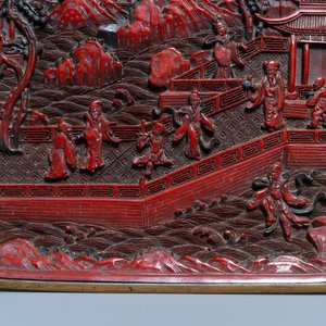 A pair of Chinese black and red cinnabar lacquer square dishes, Qianlong mark and of the period — 照片 7