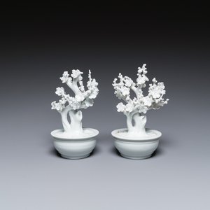 A pair of Chinese blanc de Chine models of trees in jardinières, Kangxi — photo 1