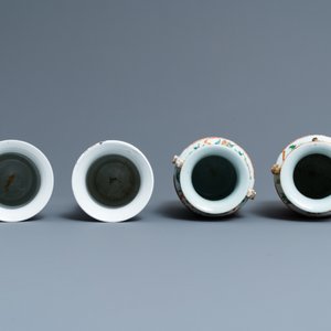 A pair of Chinese blue and white and a pair of Canton famille rose vases, 19th C. — photo 5
