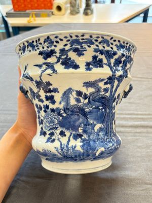A pair of Chinese blue and white 'birds among flowering branches' jardinières, 19th C. — photo 9