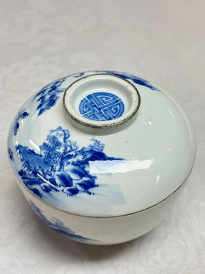 A pair of Chinese blue and white 'Bleu de Hue' covered bowls with landscape design, Phong Vu Quy Chu 風雨歸舟 marks, 19th C. — photo 28
