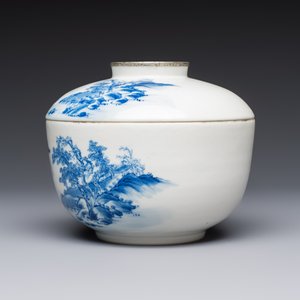 A pair of Chinese blue and white 'Bleu de Hue' covered bowls with landscape design, Phong Vu Quy Chu 風雨歸舟 marks, 19th C. — photo 3