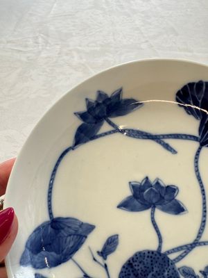 A pair of Chinese blue and white 'Bleu de Hue' plates with lotus design, Phi Khanh An Duong 慶恩堂費 mark, 19th C. — photo 4
