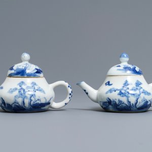 A pair of Chinese blue and white 'Bleu de Hue' Vietnamese market teapots, 19th C. — 照片 2