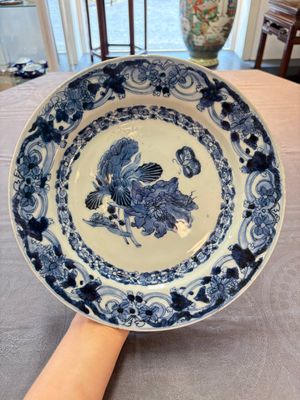 A pair of Chinese blue and white 'botanical' dishes after Maria Sybilla Merian, Qianlong — photo 1