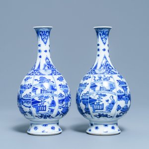 A pair of Chinese blue and white bottle vases, Kangxi — photo 6