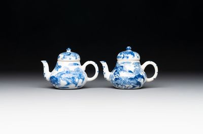 A pair of Chinese blue and white 'Buddhist lion' teapots and covers, Nan Ting Chang Ji 南亭昌記 mark, 19th C.