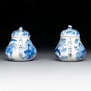 A pair of Chinese blue and white 'Buddhist lion' teapots and covers, Nan Ting Chang Ji 南亭昌記 mark, 19th C. — photo 5