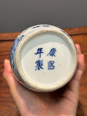 A pair of Chinese blue and white 'Buddhist lion' vases, Kangxi mark, 19th C. — foto 17