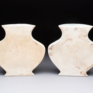 A pair of Chinese blue and white celadon-ground 'Buddhist lions' wall pocket vases, Yongzheng mark, 19/20th C. — foto 2