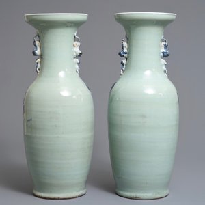 A pair of Chinese blue and white celadon ground vases with dragons and phoenixes, 19th C. — 照片 3