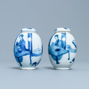 A pair of Chinese blue and white covered tea caddies, Kangxi — 照片 4