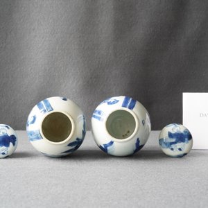 A pair of Chinese blue and white covered tea caddies, Kangxi — 照片 9