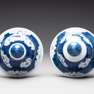 A pair of Chinese blue and white covered vases with floral design, 19th C. — photo 7