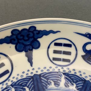 A pair of Chinese blue and white 'cranes, bagua and dragon' plates, Guangxu mark and of the period — 照片 13
