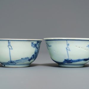 A pair of Chinese blue and white cups and saucers with figures, Ca Mau wreck, Yongzheng — 照片 7