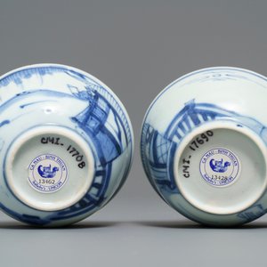 A pair of Chinese blue and white cups and saucers with figures, Ca Mau wreck, Yongzheng — 照片 9