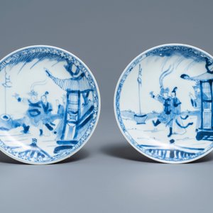 A pair of Chinese blue and white cups and saucers with figures, Ca Mau wreck, Yongzheng — 照片 2