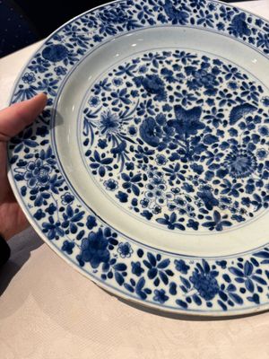 A pair of Chinese blue and white dishes with floral design, Chenghua mark, Kangxi — photo 19