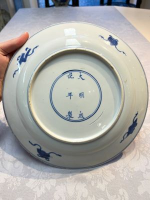 A pair of Chinese blue and white 'Dragon' dishes, Chenghua mark, Kangxi — photo 7