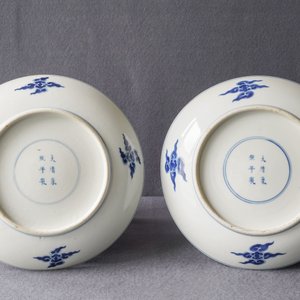 A pair of Chinese blue and white 'dragon' dishes, Kangxi mark, Guangxu — 照片 4