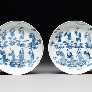 A pair of Chinese blue and white 'Eight Immortals' plates, Kangxi mark, 19th C. — photo 1