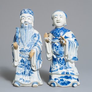 十九世纪   青花瓷人物摆件   一对 — 照片 1