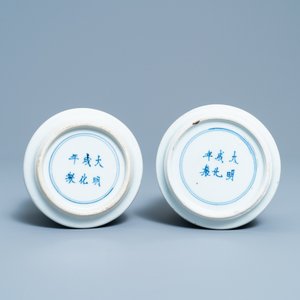 A pair of Chinese blue and white huqqa bases with floral design, Kangxi — 照片 6